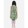Girl's Polyester Crepe &amp; Net Printed Sleeveless Dress (Yellow-Blue)