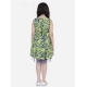 Girl's Polyester Crepe & Net Printed Sleeveless Dress (Yellow-Blue) Girl's Polyester Crepe & Net Printed Sleeveless Dress (Yellow-Blue)