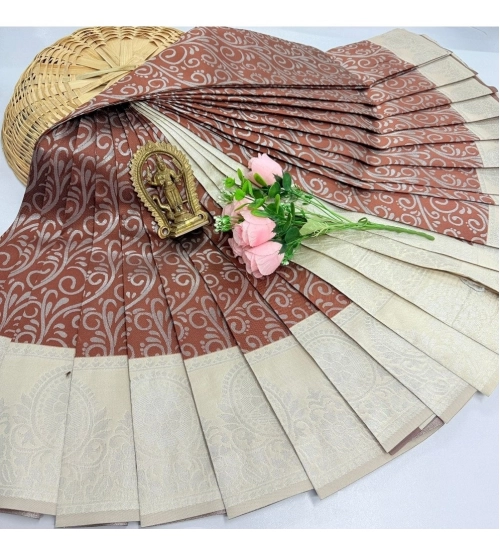 Women's Soft Silk Printed Saree With Unstitched Blouse 5.5Mtr (Brown)