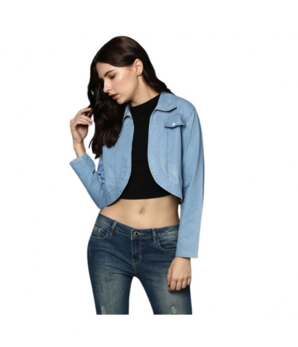 Women's Denim Solid 3-4th Sleeves Shrug (Blue)