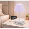 Plastic-LED Ribbed Shade Table Lamp with USB Charging Base (White)