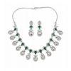 Women's Brass Silver Plated Necklace set (Green)