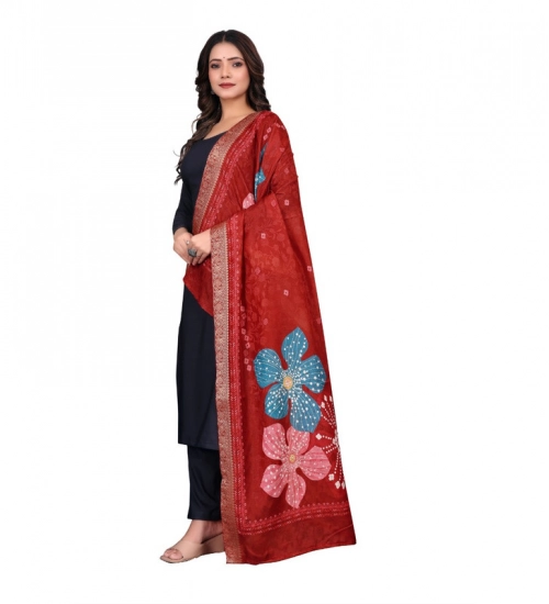 Women's chanderi silk Printed Dupatta (Red, Length: 2 Mtr) Women's chanderi silk Printed Dupatta (Red, Length: 2 Mtr)