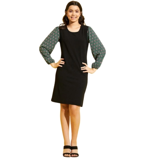 Girl's Polyester Lycra Printed Sleeveless Dress (Green-Black)