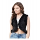 Women's Denim And Fur Solid Sleeveless Shrug (Black)
