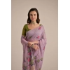 Women's Blended_Cotton Floral Motifs And Woven Buttas Saree With Unstitched Blouse 5.5Mtr (Lavender)