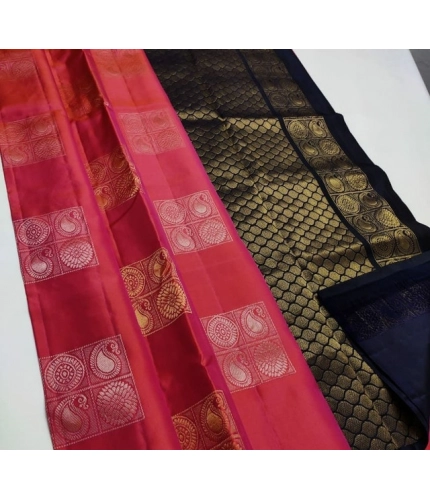Women's Litchi silk Printed Saree With Unstitched Blouse (Red)