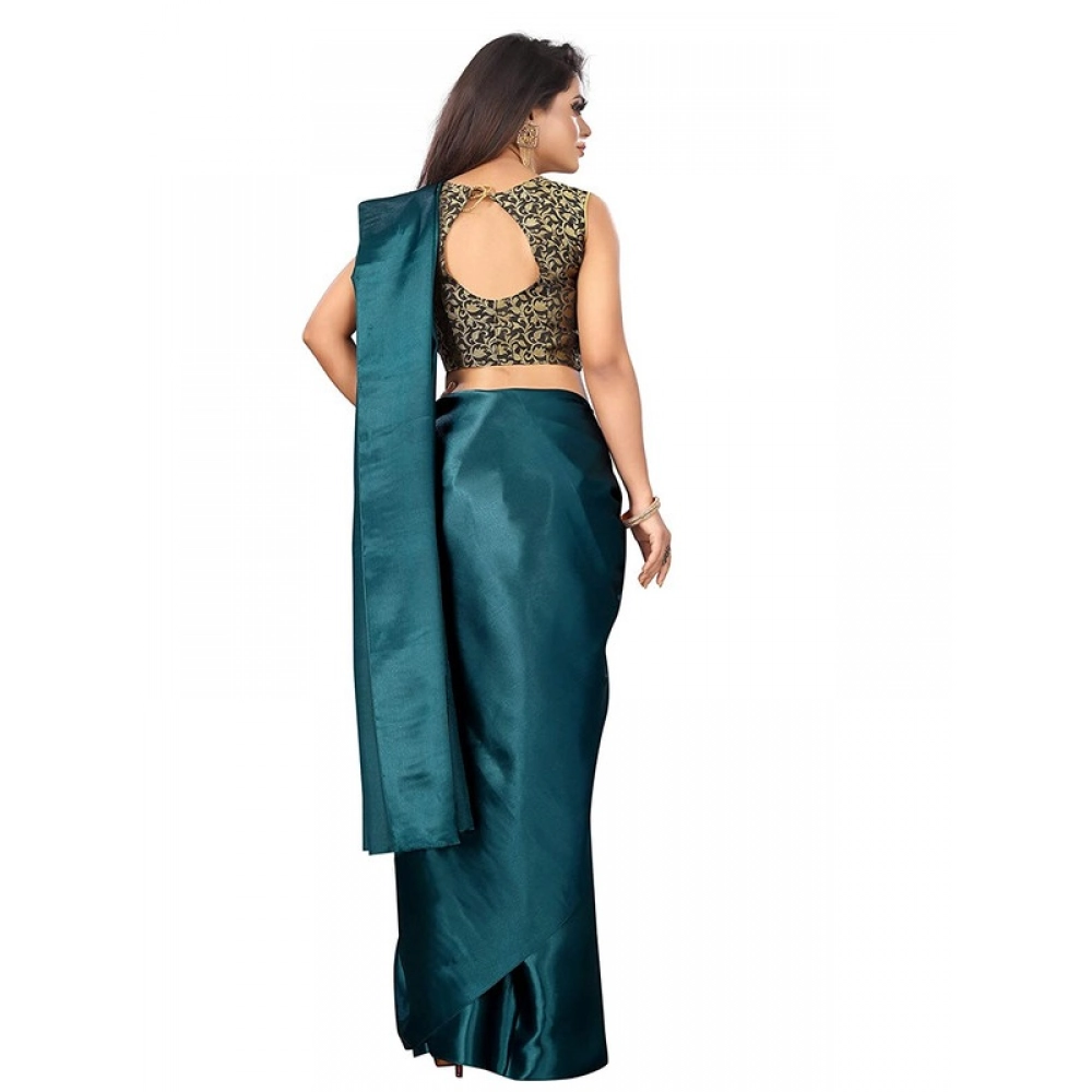 Women's Satin Printed Saree With Unstitched Blouse 5.5Mtr (Rama)