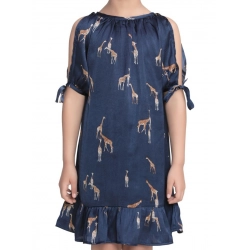 Girl's Satin Animal Print Sleeveless Dress (Blue)