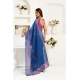 Women's Linen Cotton Printed Ready To Wear Saree With Unstitched Blouse 5.5 Mtr (Blue)