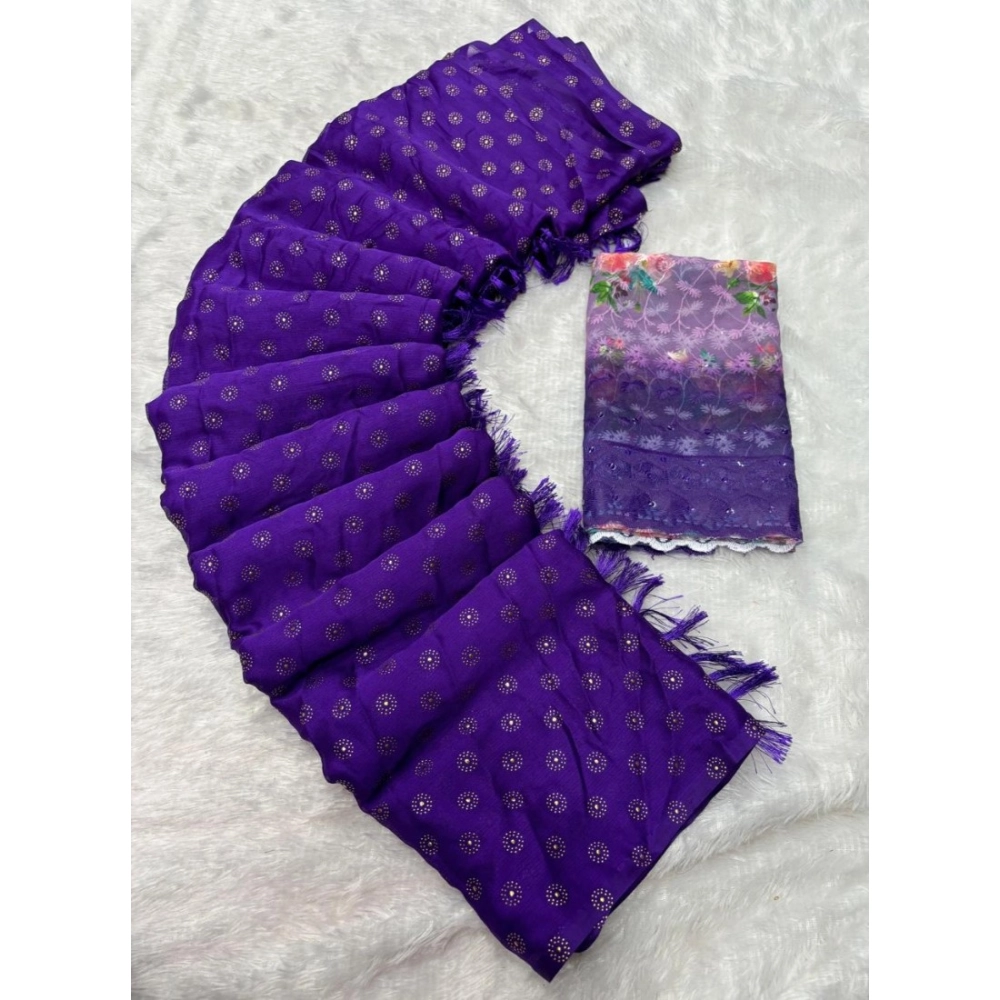 Women's Printed Brasso Saree With Unstitched Blouse (Purple, 5-6 Mtrs) Women's Printed Brasso Saree With Unstitched Blouse (Purple, 5-6 Mtrs)