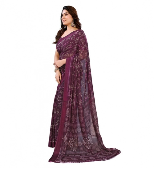 Women's Georgette Printed Saree With Unstitched Blouse 5.5Mtr (Wine) Women's Georgette Printed Saree With Unstitched Blouse 5.5Mtr (Wine)