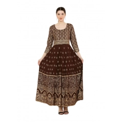 Women's Casual Rayon 3-4th Sleeves Anarkali Kurti (Brown)