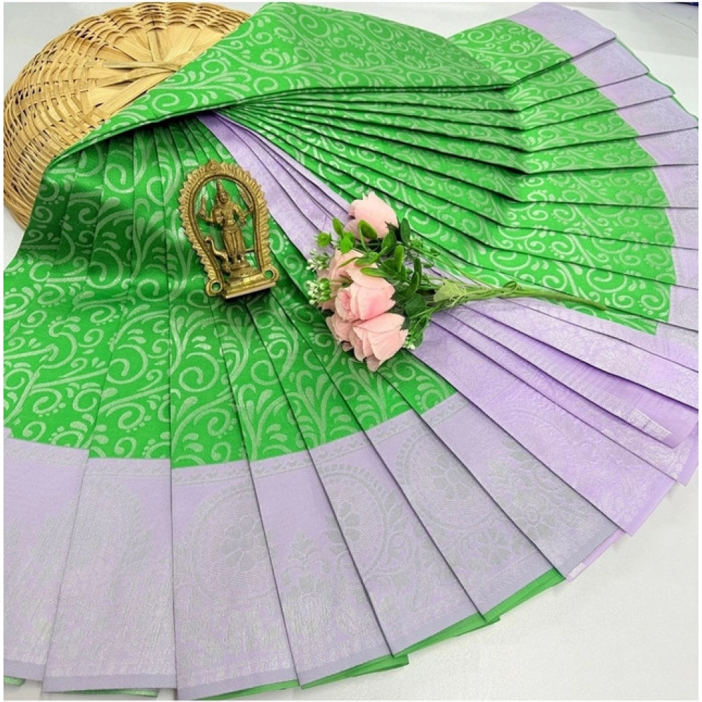 Women's Soft Silk Printed Saree With Unstitched Blouse 5.5Mtr (Light Green)