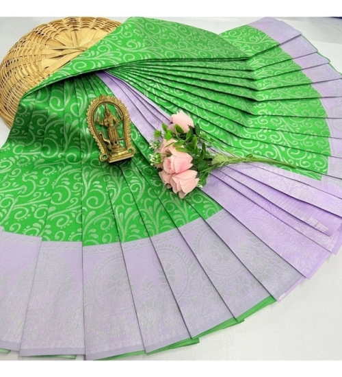 Women's Soft Silk Printed Saree With Unstitched Blouse 5.5Mtr (Light Green)