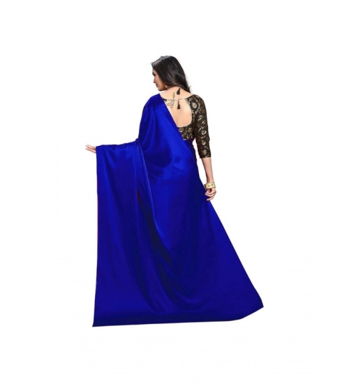 Women's Satin Solid Saree With Unstitched Blouse 5.5Mtr (Blue)