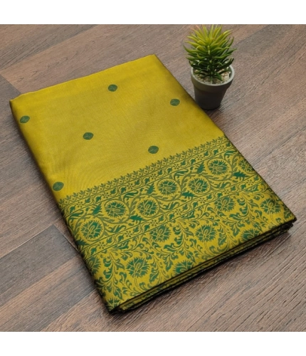 Women's Soft Lichi Silk Printed Saree With Unstitched Blouse 5.5Mtr (Green)