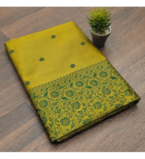 Women's Soft Lichi Silk Printed Saree With Unstitched Blouse 5.5Mtr (Green)