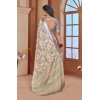 Dropship Women's Printed Cotton Linen Saree withPrinted  Saree With Unstitched Blouse (Beige, 5-6Mtrs)