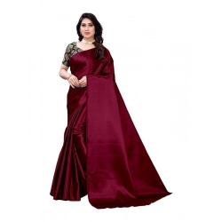 Women's Satin Printed Saree With Unstitched Blouse 5.5Mtr (Maroon)