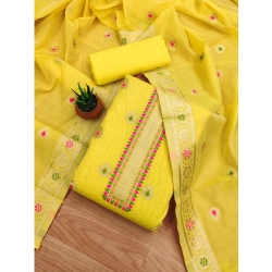 Women's Banarasi Silk Printed Unstitched Salwar Suit Material With Dupatta (Yellow, 3Mtrs)