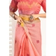 Women's Linen Cotton Printed Ready To Wear With Pocket Saree With Unstitched Blouse 5.5 Mtr (Peach)