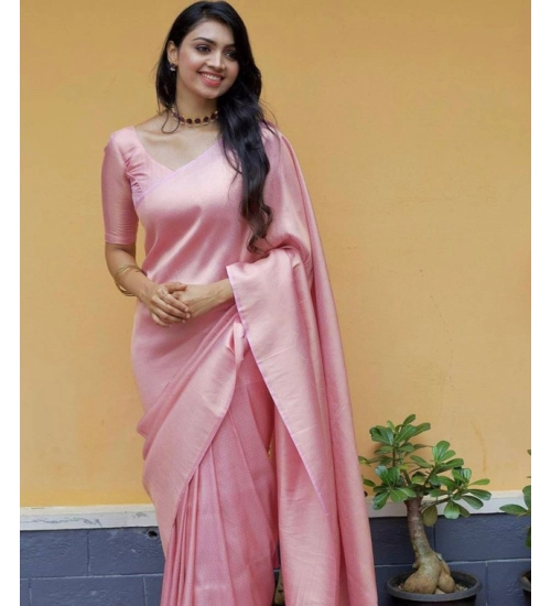 Women's Litchi silk Printed Saree With Unstitched Blouse (Light Pink)