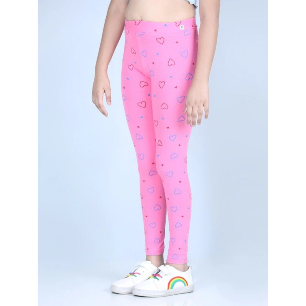 Girl's Cotton Lycra Printed Elasticated Leggings (Light Pink) Girl's Cotton Lycra Printed Elasticated Leggings (Light Pink)