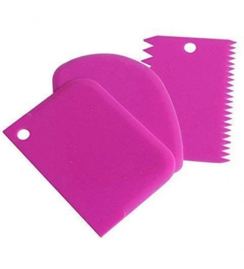 Pack of 5_Plastic Dough And Cake Scraper Set – 3 Pieces (Color: Assorted))