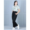 Girl's Polyester Floral Short Sleeves Jumpsuit (Green-Black) Girl's Polyester Floral Short Sleeves Jumpsuit (Green-Black)