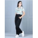 Girl's Polyester Floral Short Sleeves Jumpsuit (Green-Black)