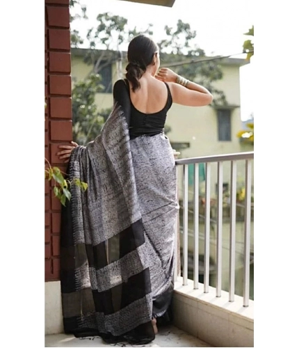 Women's Soft Lilan Printed Saree With Unstitched Blouse 5.5Mtr (Black) Women's Soft Lilan Printed Saree With Unstitched Blouse 5.5Mtr (Black)