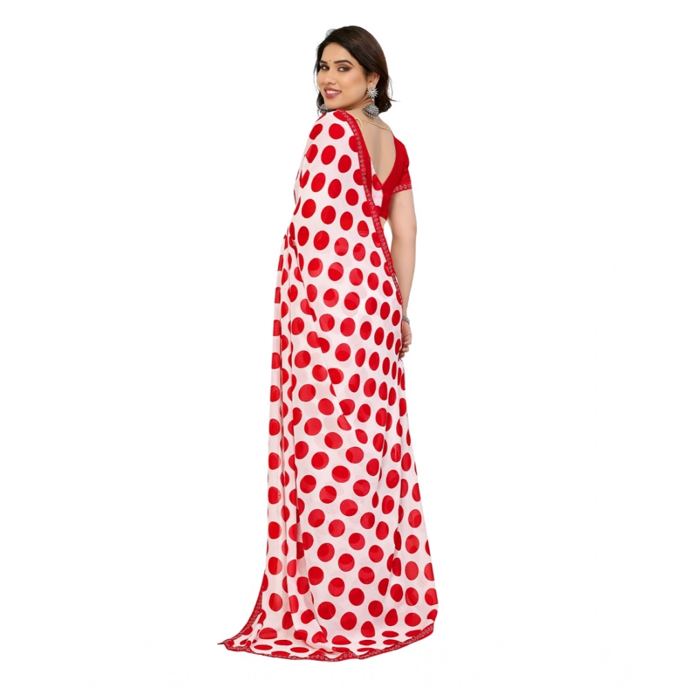 Women's Georgette Printed Saree With Unstitched Blouse 5.5Mtr (Red-White) Women's Georgette Printed Saree With Unstitched Blouse 5.5Mtr (Red-White)