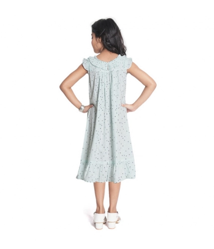 Girl's Heavy Pc Printed Sleeve Less Round Neck Dress (Light Blue)