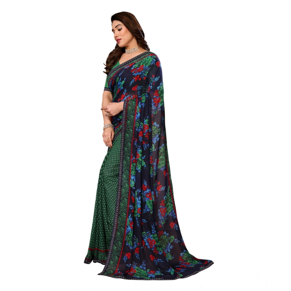 Women's Georgette Printed Saree With Unstitched Blouse 5.5Mtr (Green) Women's Georgette Printed Saree With Unstitched Blouse 5.5Mtr (Green)