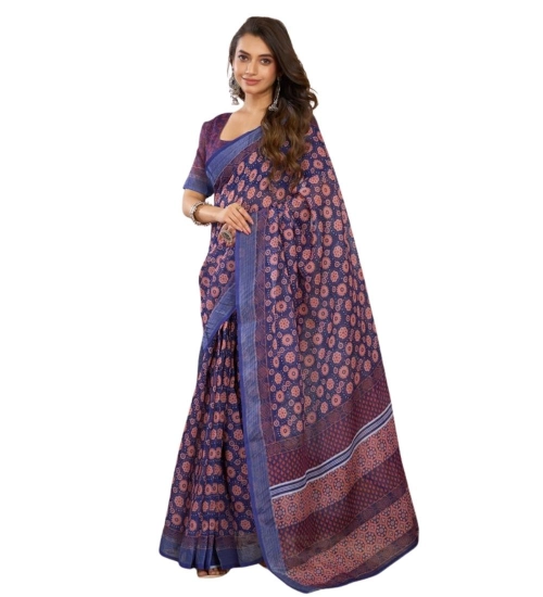 Women's Faux Linen Floral Print Ready to wear Saree With Unstitched Blouse 5.5Mtr (Dark_NavyBlue) Women's Faux Linen Floral Print Ready to wear Saree With Unstitched Blouse 5.5Mtr (Dark_NavyBlue)