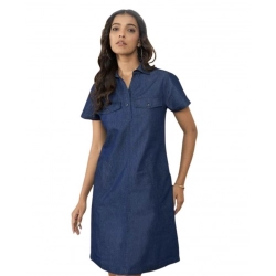 Women's Casual Denim Half Sleeves Dress (Blue)