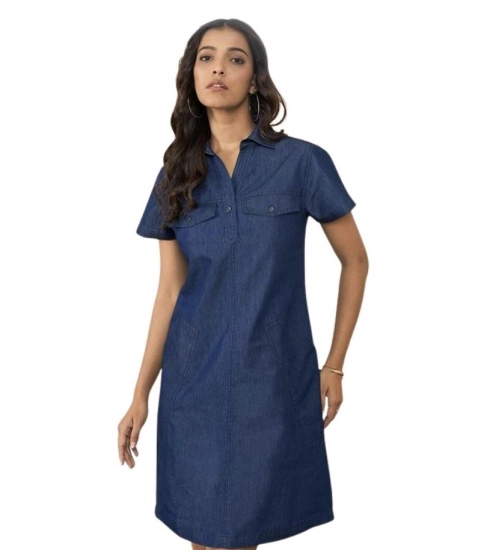 Women's Casual Denim Half Sleeves Dress (Blue)