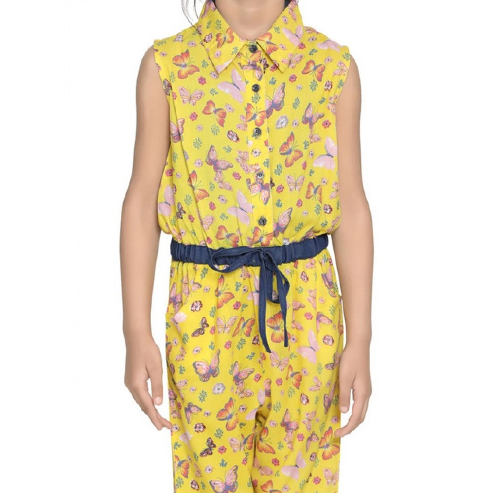 Girl's Cotton Printed Sleeveless Jumpsuit (Yellow) Girl's Cotton Printed Sleeveless Jumpsuit (Yellow)