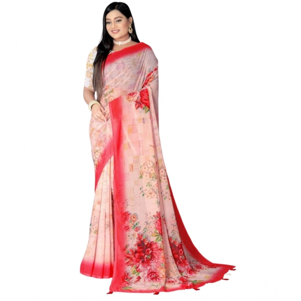 Women's Georgette Floral Printed Saree With Unstitched Blouse 5.5Mtr (Red) Women's Georgette Floral Printed Saree With Unstitched Blouse 5.5Mtr (Red)