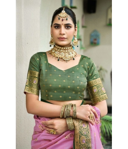 Women's Silk Blend Booti Work Ready to wear Saree With Unstitched Blouse 5.5Mtr (LightPink)