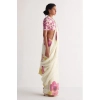 Women's Linen Printed Saree With Unstitched Blouse 5.5Mtr (White)