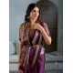 Women's Satin Crepe Printed Saree With Unstitched Blouse 5.5Mtr (Purple)