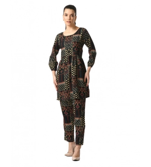 Women's Casual Crepe 3-4th Sleeves Cord Set (Black)