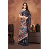 Women's Linen Printed Saree With Unstitched Blouse 5.5Mtr (Black) Women's Linen Printed Saree With Unstitched Blouse 5.5Mtr (Black)