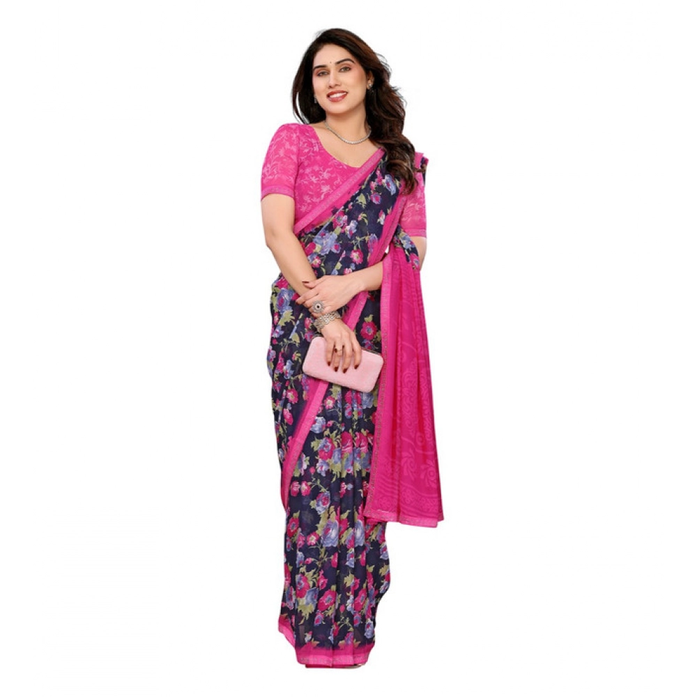 Women's Georgette Printed Saree With Unstitched Blouse 5.5Mtr (Blue) Women's Georgette Printed Saree With Unstitched Blouse 5.5Mtr (Blue)