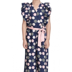 Girl's Rayon Polka Flutter Jumpsuit (Multicolor)
