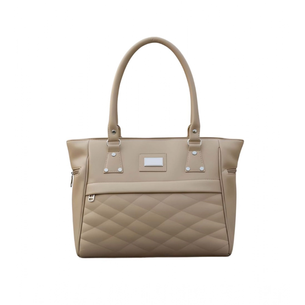 Women's PU Leather Solid Shoulder Zipper Handbag (Beige)