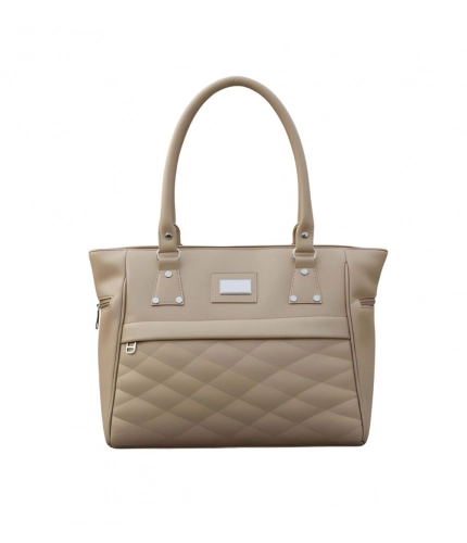 Women's PU Leather Solid Shoulder Zipper Handbag (Beige)