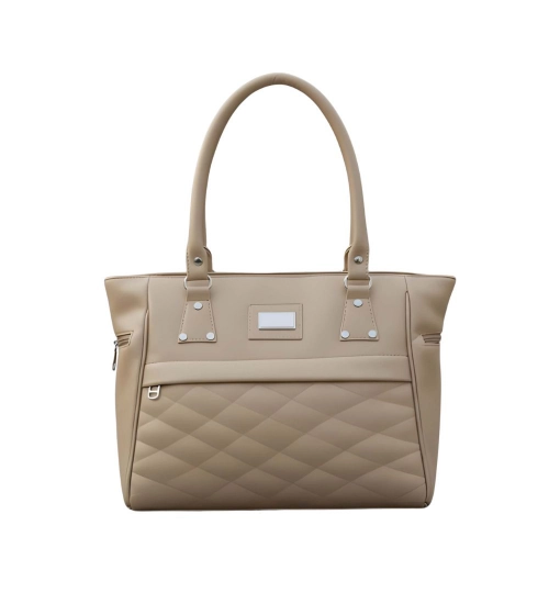 Women's PU Leather Solid Shoulder Zipper Handbag (Beige)